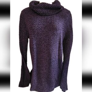 Dana Buchman Signature Purple & Black Basket Weave Cowl Neck Women's Sweater L